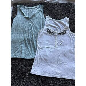 Eddie Bauer Women's Tank Top XL Casual Outdoor Active Lot Of 2 Green White E231
